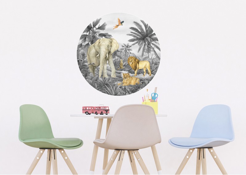 Zvířata divočiny, AG Design, kruhová samolepící vliesová fototapeta do dětského pokoje 70x70