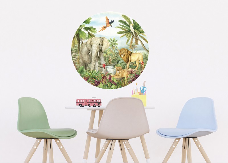 Zvířata divočiny, AG Design, kruhová samolepící vliesová fototapeta do dětského pokoje 70x70