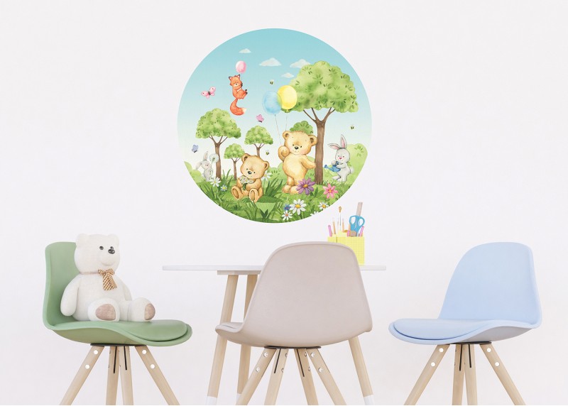 Zvířecí dýchánek, AG Design, kruhová samolepící vliesová fototapeta do dětského pokoje 70x70