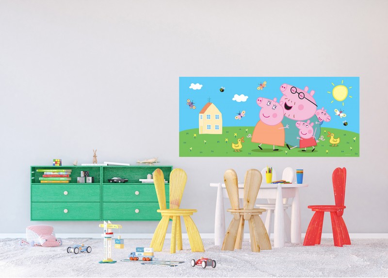 Prasátko Peppa s rodinou, AG Design, fototapeta do dětského pokoje, lepidlo součástí balení, 170x75