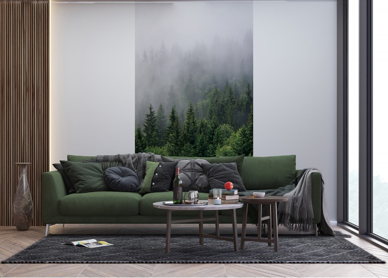 Vrcholky stromů v mlze, AG Design, fototapeta ekologická vliesová do obývacího pokoje, ložnice, jídelny, kuchyně, lepidlo součástí balení, 150x270