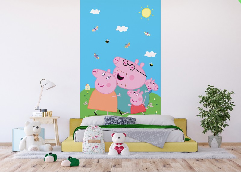 Prasátko Peppa s rodinou, AG Design, fototapeta do dětského pokoje, lepidlo součástí balení, 150x270