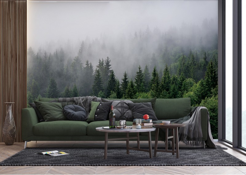 Vrcholky stromů v mlze, AG Design, fototapeta ekologická vliesová do obývacího pokoje, ložnice, jídelny, kuchyně, lepidlo součástí balení, 375x270