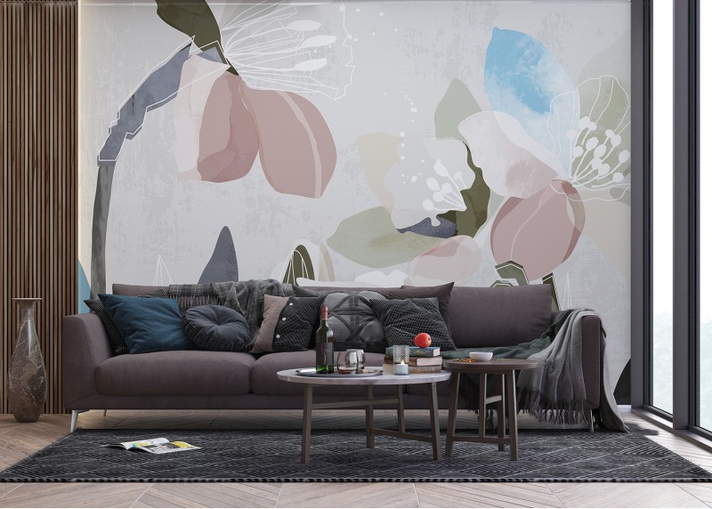 Malované květy, AG Design, fototapeta ekologická vliesová do obývacího pokoje, ložnice, jídelny, kuchyně, lepidlo součástí balení, 375x270