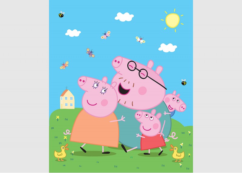 Prasátko Peppa s rodinou , AG Design, fototapeta do dětského pokoje, lepidlo součástí balení, 225x270