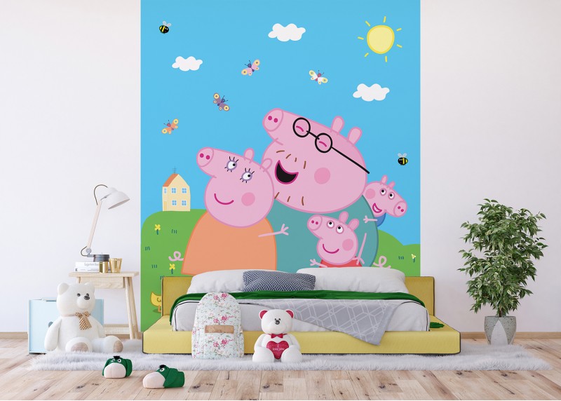 Prasátko Peppa s rodinou , AG Design, fototapeta do dětského pokoje, lepidlo součástí balení, 225x270