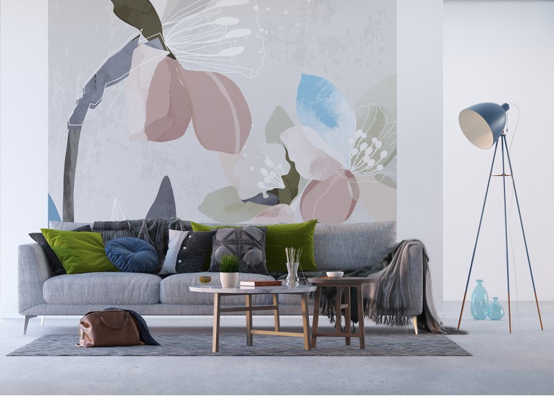 Malované květy, AG Design, fototapeta ekologická vliesová do obývacího pokoje, ložnice, jídelny, kuchyně, lepidlo součástí balení, 300x270