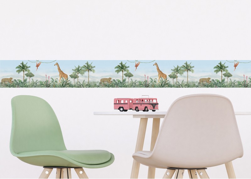 JUNGLE , samolepící bordura pro dětské pokoje, AG Design 13.8 cm x 5 m, WBD 8177-009