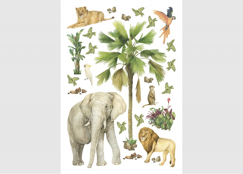 Samolepka na zeď dětská,  AG Design, DK 1743 - 004, JUNGLE, 42,5x65 cm
