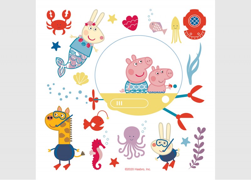 Samolepka na zeď dětská,  AG Design, DKS 3833 - 602, Prasátko Peppa svět pod vodou  , 30x30 cm