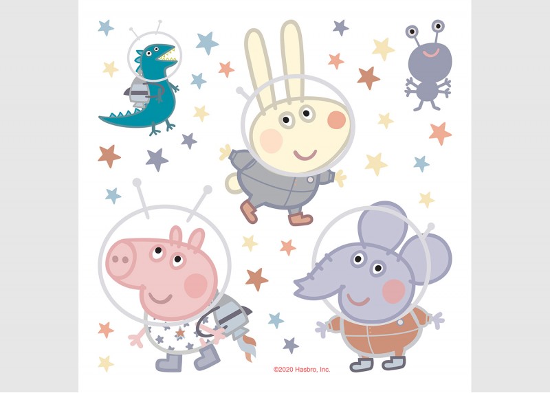 Samolepka na zeď dětská,  AG Design, DKS 3835 - 603, Prasátko Peppa výlet na měsíc , 30x30 cm