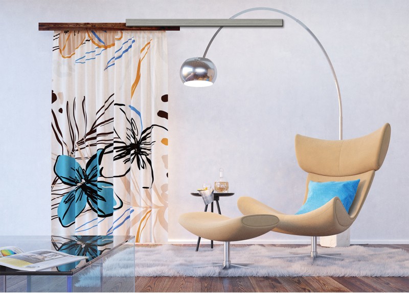 Květinova abstrakce, záclony AG Design, 140 x 245 cm, 1 díl, do kuchyně, obývacího pokoje, ložnice, FCSL 7601 - 018