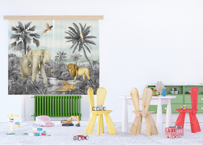 JUNGLE , záclony AG Design, pro dětské pokoje, 180 x 160 cm, FCSXL 4399 - 003