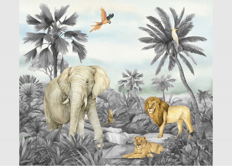 JUNGLE , záclony AG Design, pro dětské pokoje, 180 x 160 cm, FCSXL 4399 - 003