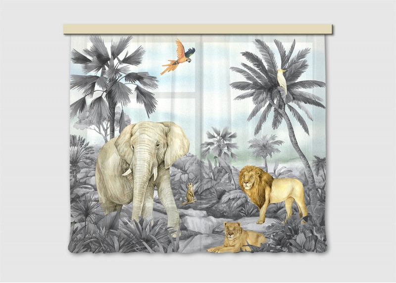 JUNGLE , záclony AG Design, pro dětské pokoje, 180 x 160 cm, FCSXL 4399 - 003