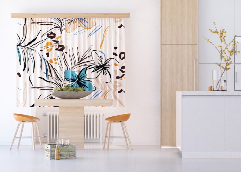 Květinova abstrakce , záclony AG Design, 180 x 160 cm, 2 díly, do kuchyně, obývacího pokoje, ložnice, FCSXL 4825 - 018