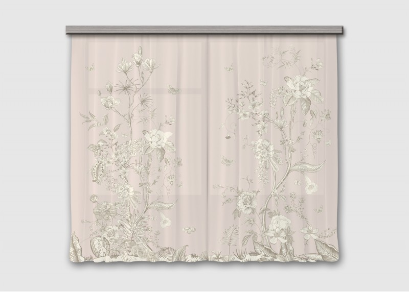 Pastelové květy , záclony AG Design, 180 x 160 cm, 2 díly, do kuchyně, obývacího pokoje, ložnice, FCS XL 4827 - 017